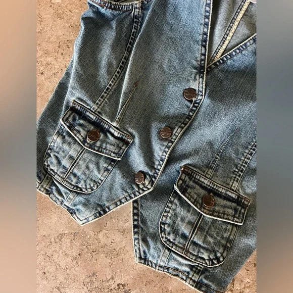 NWOT Vintage YOUNIQUE DENIM TUXEDO VEST! With Pockets! Size L - Picture 3 of 6